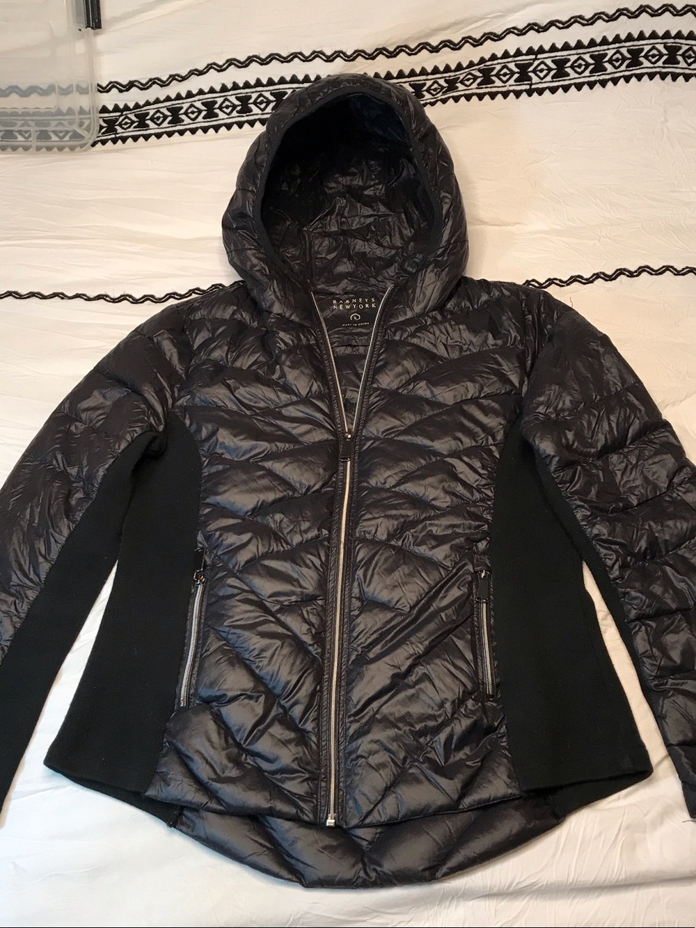 Barneys New York Black Quilted Hooded Puffer Jacket